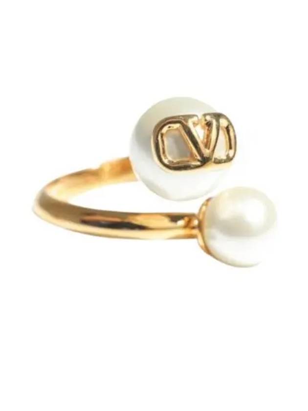 V Logo Signature Metal Pearl Ring Gold - VALENTINO - BALAAN 1