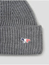 Tricolor Fox Patch Beanie Gray - MAISON KITSUNE - BALAAN.