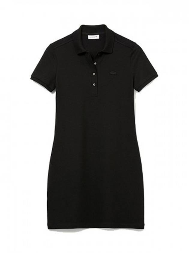 Women's Slim Fit Stretch Cotton Pique Polo Short Dress Black - LACOSTE - BALAAN 1