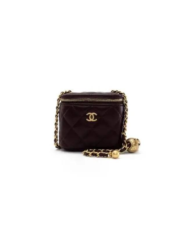 Gold Ball Vanity Bag Square Chain Small Burgundy AP1447 - CHANEL - BALAAN 1