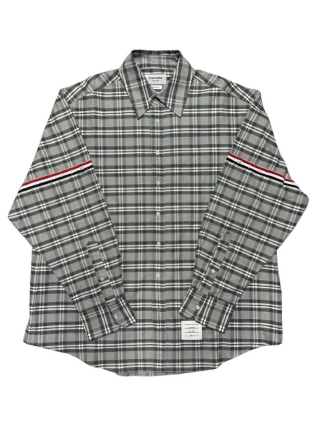 Prince of Wales Armband Oversized Long Sleeve Shirt Medium Grey - THOM BROWNE - BALAAN 2