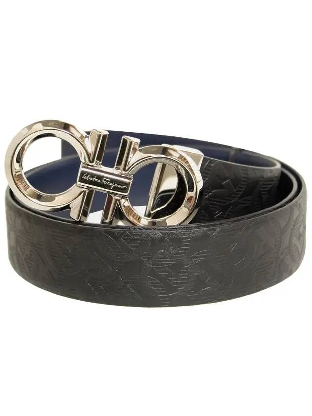 Gancini Buckle Reversible Leather Belt Navy Black - SALVATORE FERRAGAMO - BALAAN 2