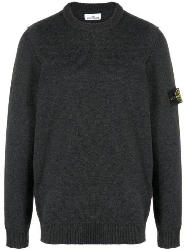 Logo Patch Crew Neck Wool Knit Top Melange Charcoal - STONE ISLAND - BALAAN 2