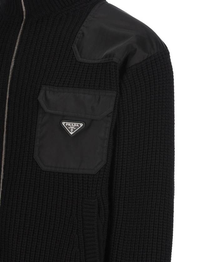 Wool cashmere zip up cardigan black - PRADA - BALAAN 4