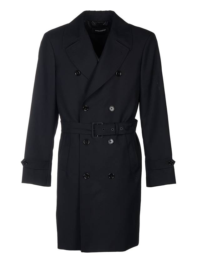 Men's Wool Trench Coat Black - DOLCE&GABBANA - BALAAN.