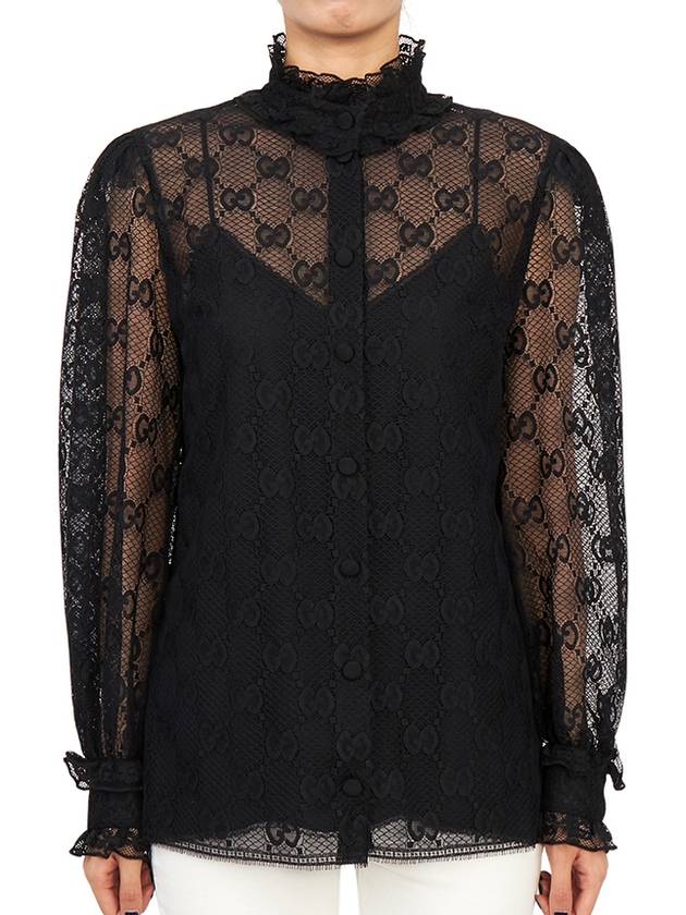 Women's GG Lace Blouse Black - GUCCI - BALAAN 2