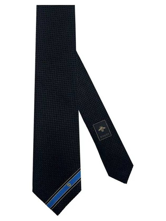 Interlocking G Stripe Silk Tie Navy - GUCCI - BALAAN 2