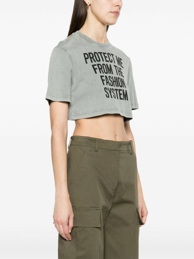 Text Print Cropped Short Sleeve T-Shirt Grey - MOSCHINO - BALAAN 4