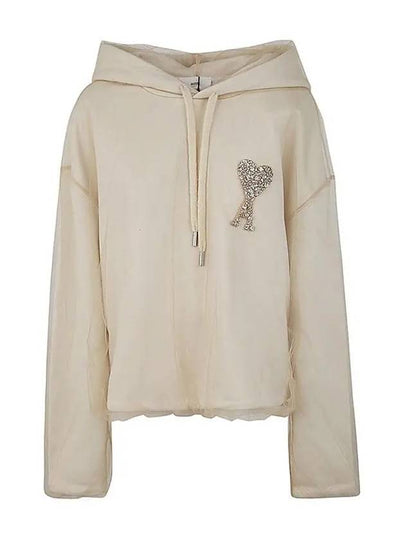 De Coeur Crystal Embroidered Logo Hoodie Champagne - AMI - BALAAN 2