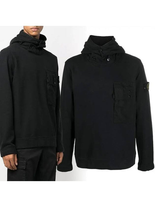 Garment Dyed Brushed Cotton Fleece Hoodie Black - STONE ISLAND - BALAAN 2