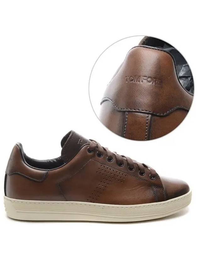 Men's Warwick T Logo Leather Low Top Sneakers Brown - TOM FORD - BALAAN 2