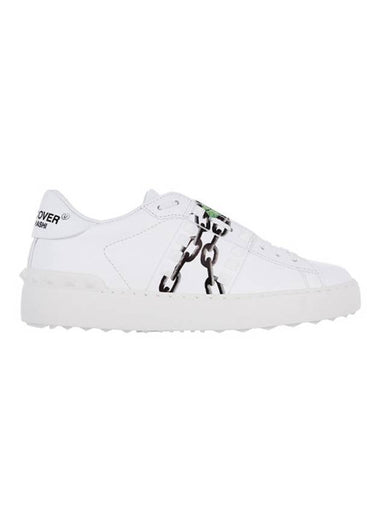 Rockstud Rose Chain Print Low Top Sneakers White - VALENTINO - BALAAN 1