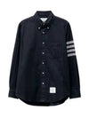 Men's Diagonal Solid Flannel Long Sleeve Shirt Navy - THOM BROWNE - BALAAN 2