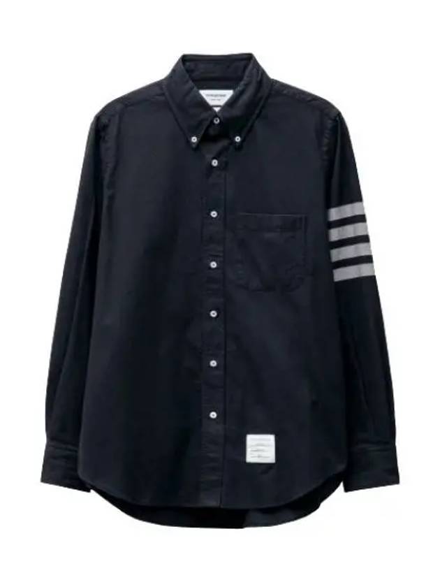 Men's Diagonal Solid Flannel Long Sleeve Shirt Navy - THOM BROWNE - BALAAN 2