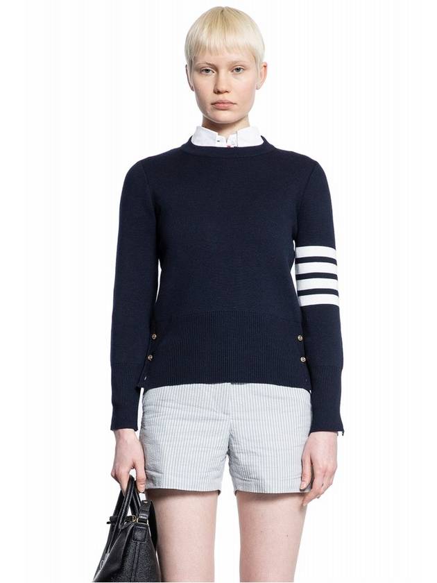 4-Bar Milano Stitch Crew Neck Knit Top Navy - THOM BROWNE - BALAAN 6