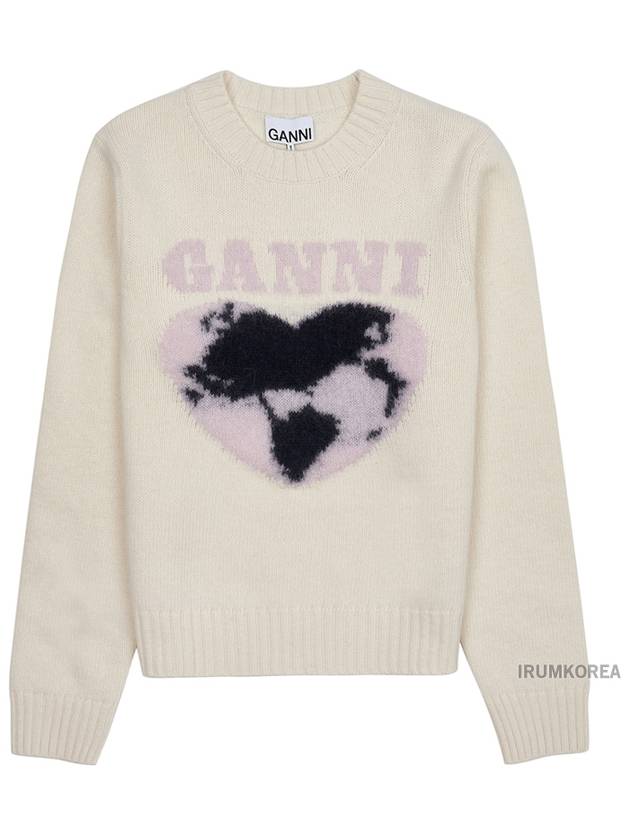 Heart Intarsia Knit Top Egret - GANNI - BALAAN 11