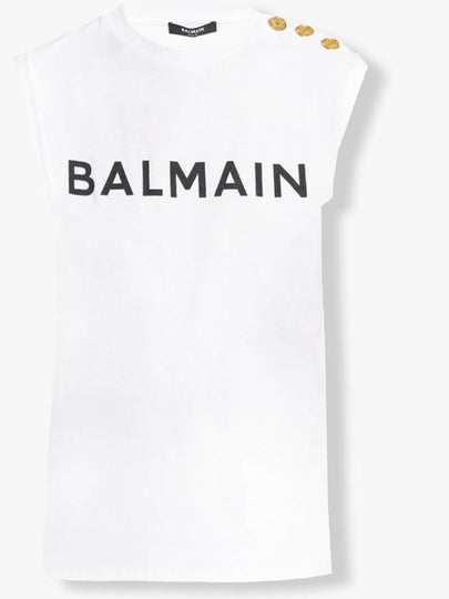 Women's Logo Print Shoulder Button Sleeveless White - BALMAIN - BALAAN 2