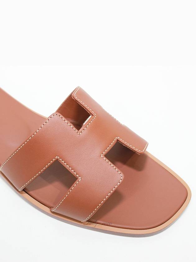 Oran Calfskin Slippers Gold Piqures Ecrues - HERMES - BALAAN 7