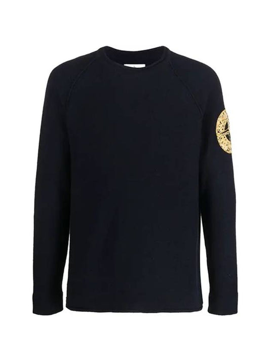 Embroidered Logo Crew Neck Lambswool Knit Top Navy - STONE ISLAND - BALAAN 1