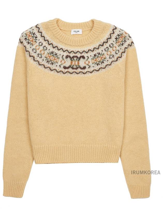 Crew Neck Triomphe Fair Isle Wool Knit Top Yellow - CELINE - BALAAN 2