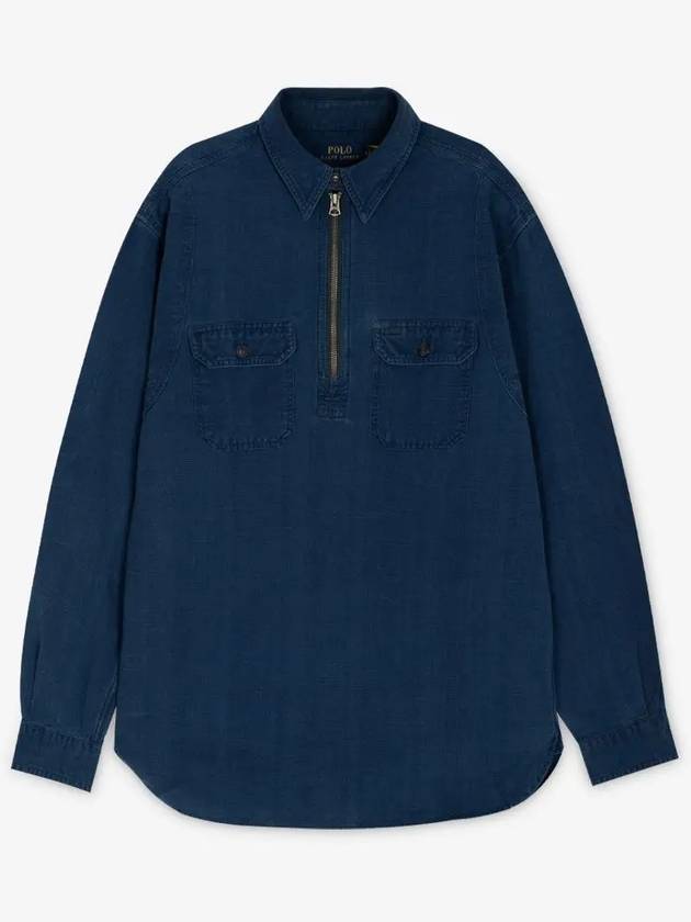 Half Zip Work Denim Long Sleeve Shirt Dark Blue - POLO RALPH LAUREN - BALAAN 3