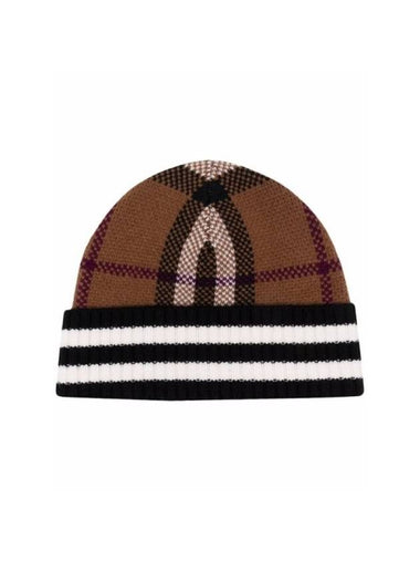 Check Stripe Cashmere Beanie Dark Burch Brown - BURBERRY - BALAAN 1