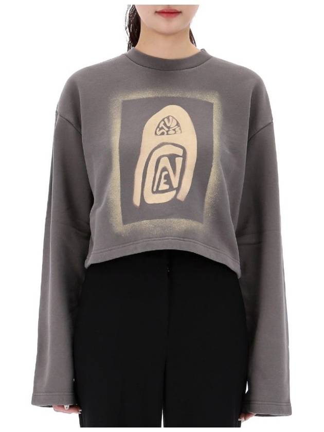 Logo Print Crop Oversized Fit Sweatshirt Carbon Grey - ACNE STUDIOS - BALAAN 2