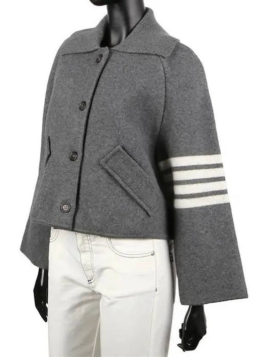 Milano 4-bar Crop Boiled Wool Single Coat Medium Grey - THOM BROWNE - BALAAN 2