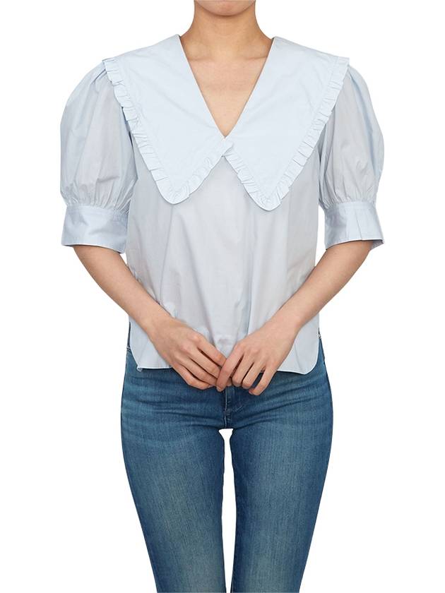 V Neck Blouse Blue - GANNI - BALAAN 5