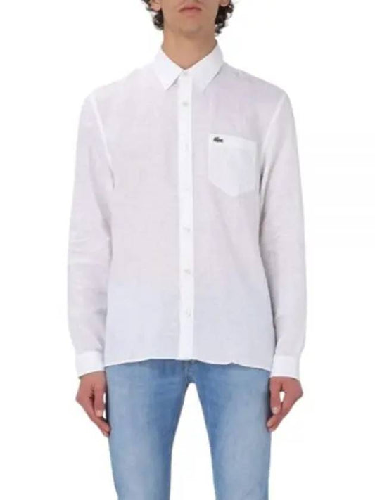 Logo Patch Linen Long Sleeve Shirt White - LACOSTE - BALAAN 2