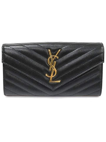 372264 Black Grande Poudre Textured Matelasse Large Monogram Gold Flap Long Wallet - SAINT LAURENT - BALAAN 1