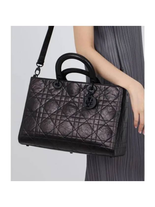 Lady D Sire Macrocannage Crinkle Large Calfskin Tote Bag Black - DIOR - BALAAN 1