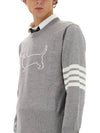 Hector 4-Bar Crewneck Pullover Merino Wool Knit Top Grey - THOM BROWNE - BALAAN 5