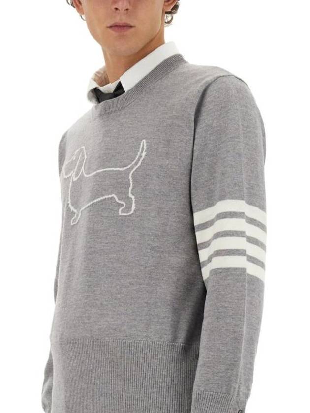 Hector 4-Bar Crewneck Pullover Merino Wool Knit Top Grey - THOM BROWNE - BALAAN 5