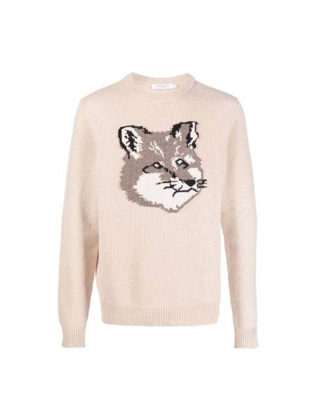 Men's Big Fox Head Classic Pullover Knit Top Beige - MAISON KITSUNE - BALAAN 1