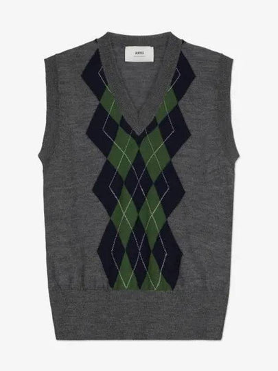 Argyle Jacquard Knit Vest Grey - AMI - BALAAN 2