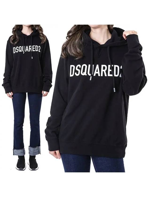 Frontal Logo Print Cotton Hoodie Black - DSQUARED2 - BALAAN 3