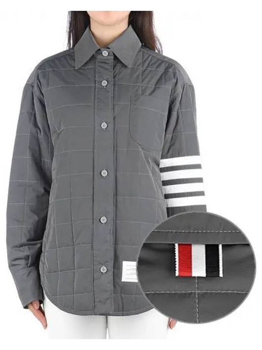 Poly Twill Quilted Tech Down 4 Bar Shirt Jacket Grey - THOM BROWNE - BALAAN 2