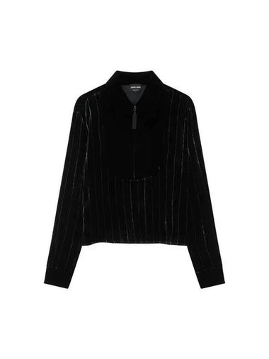 Women s Striped Half Zip Up Velvet Blouse Black 270285 - GIORGIO ARMANI - BALAAN 1