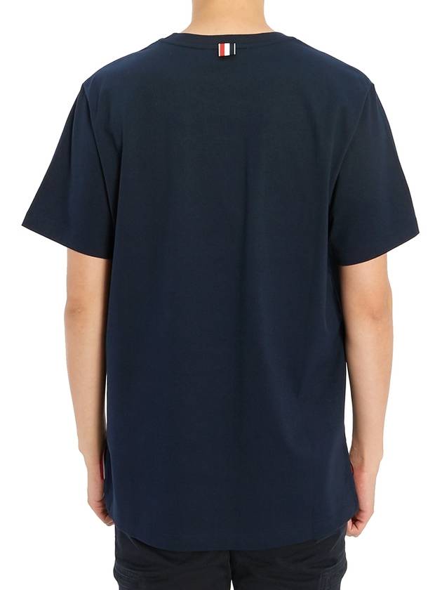 Men's Side Slit Relaxed Short Sleeve T-Shirt Navy - THOM BROWNE - BALAAN 5