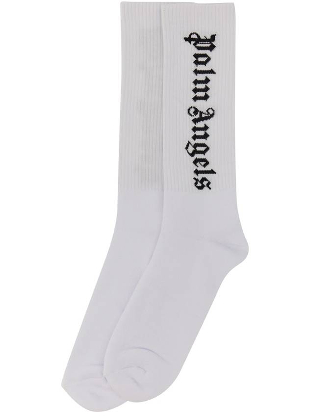 Vertical Logo Cotton Socks White - PALM ANGELS - BALAAN 3