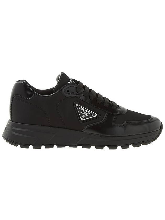 Prax 01 Re-Nylon Brushed Leather Low-Top Sneakers Black - PRADA - BALAAN 3