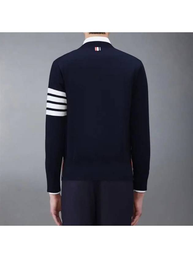 Men's Sustainable Classic Diagonal Wool Cardigan Navy - THOM BROWNE - BALAAN 3