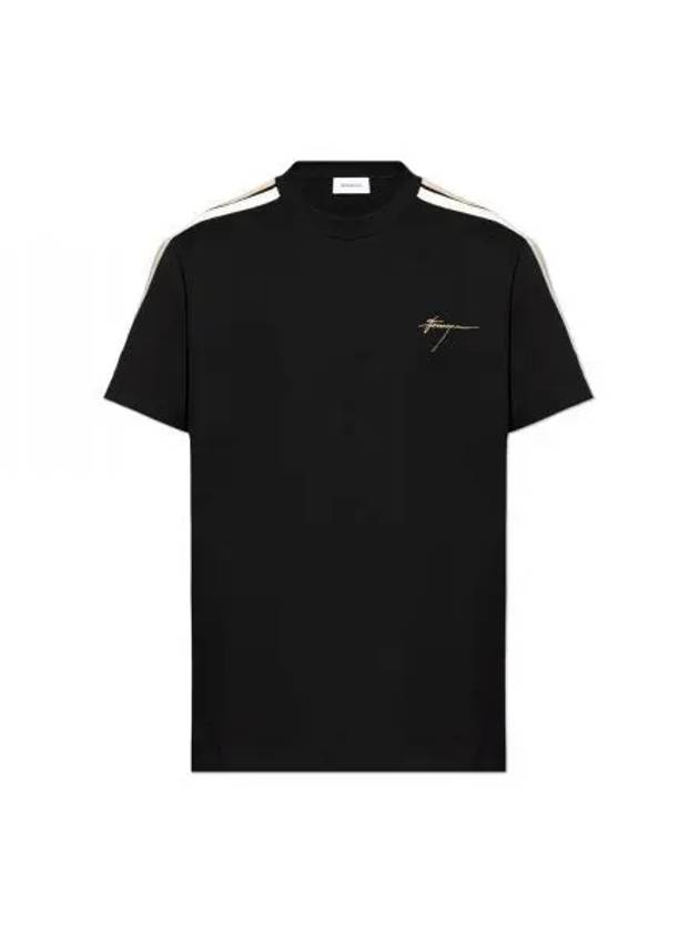 Embroidered Logo Cotton Short Sleeve T-Shirt Black - SALVATORE FERRAGAMO - BALAAN 2