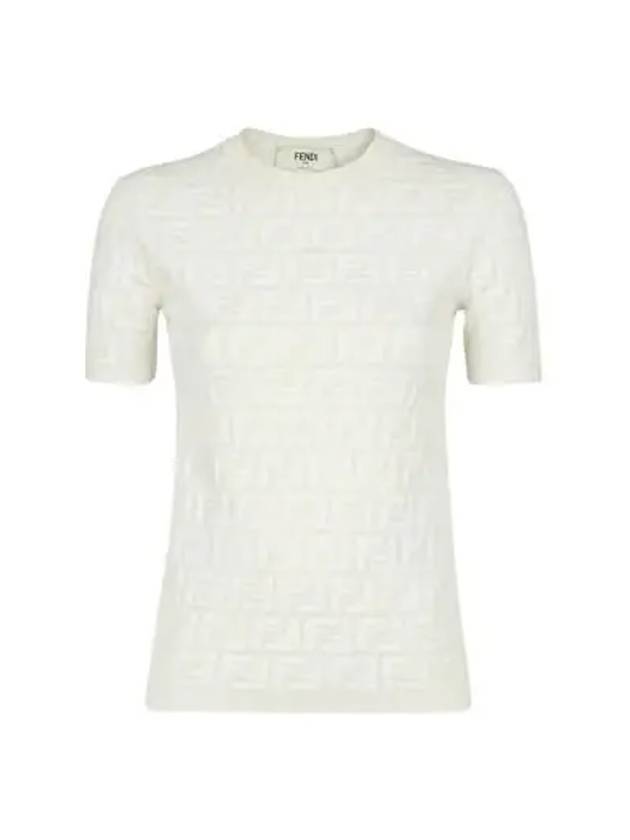 FF Viscose Short Sleeve Knit Top White - FENDI - BALAAN 3