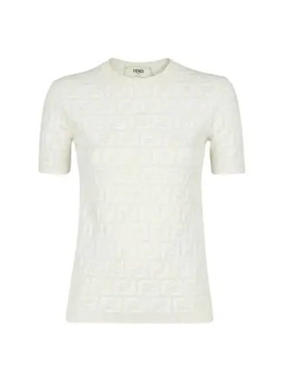 FF Viscose Short Sleeve Knit Top White - FENDI - BALAAN 2