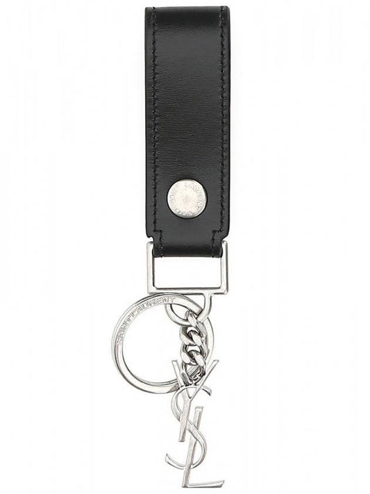 Monogram Leather Key Holder Black Silver - SAINT LAURENT - BALAAN 1
