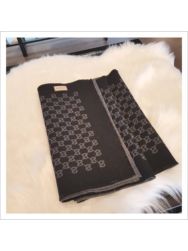 GG Jacquard Reversible Wool Muffler Grey Black - GUCCI - BALAAN 2