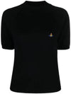 Embroidery ORB Logo Wool Knit Top Black - VIVIENNE WESTWOOD - BALAAN 2