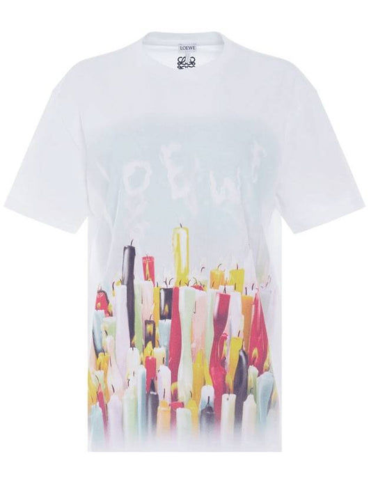 Candle Printing Short Sleeve T-shirt White - LOEWE - BALAAN 1